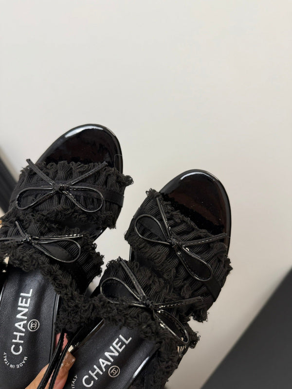 cc25 slingback sandal ̣65mm bow black grosgrain canvas 233592