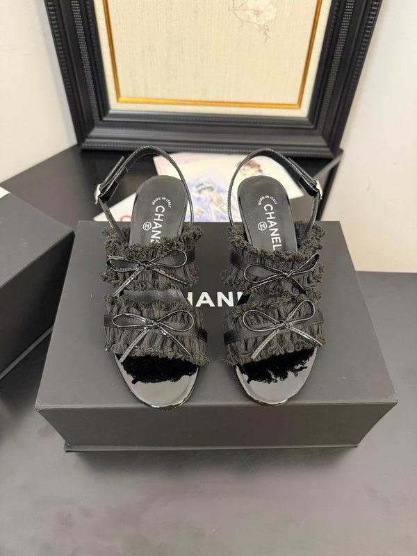 cc25 slingback sandal ̣65mm bow black grosgrain canvas 233592