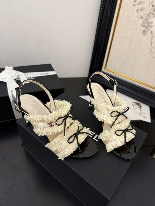 cc25 slingback sandal ̣90mm bow black grosgrain white canvas 233593