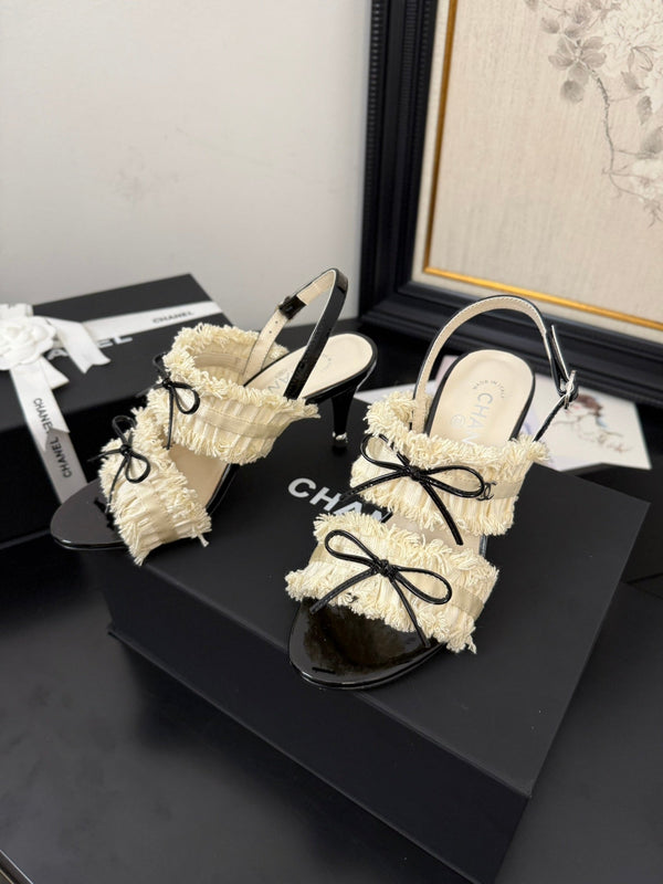 cc25 slingback sandal ̣90mm bow black grosgrain white canvas 233593