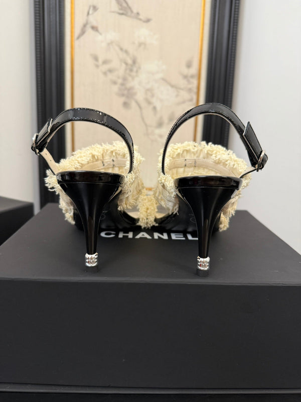 cc25 slingback sandal ̣90mm bow black grosgrain white canvas 233593