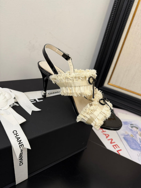 cc25 slingback sandal ̣90mm bow black grosgrain white canvas 233593