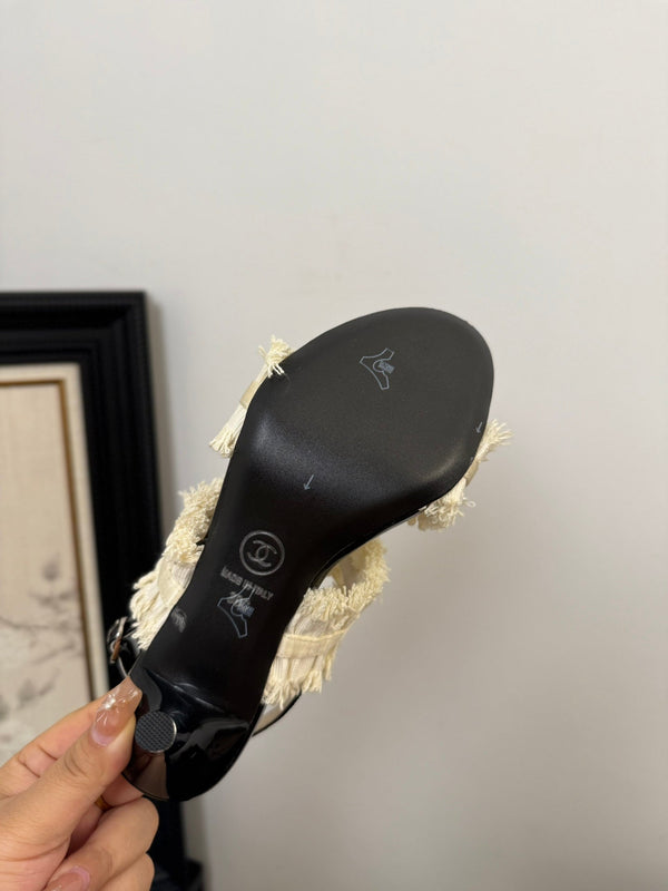 cc25 slingback sandal ̣90mm bow black grosgrain white canvas 233593