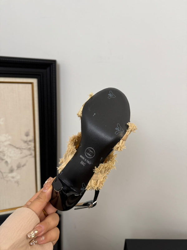 cc25 slingback sandal ̣90mm bow black grosgrain gold canvas 233594