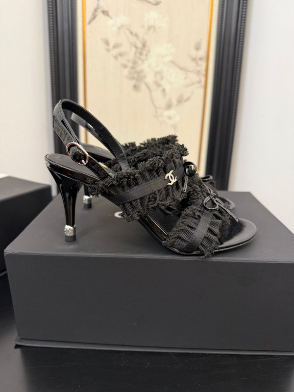 sandalo slingback cc25 ̣fiocco 90mm tela grosgrain nera 233596