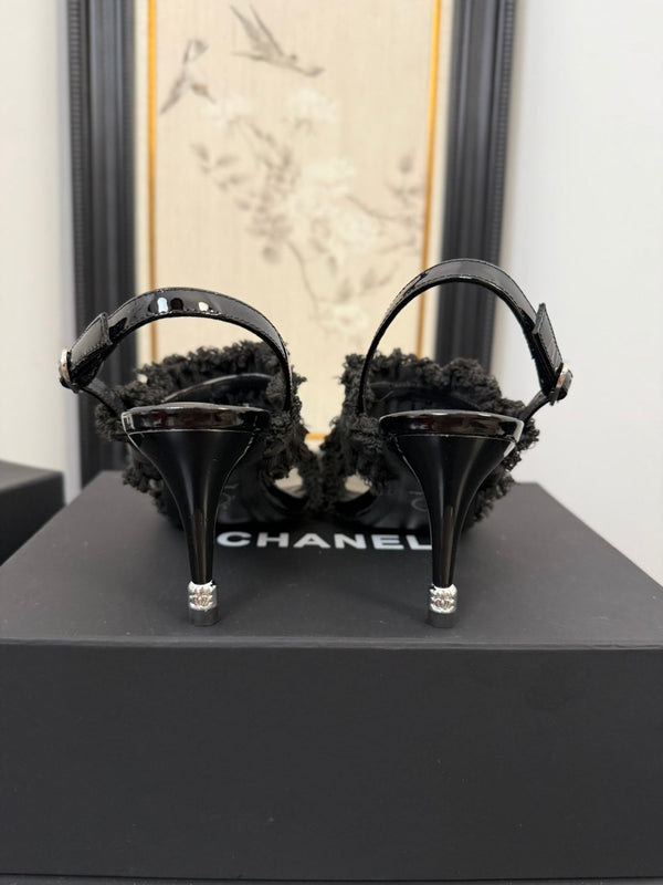 sandalo slingback cc25 ̣fiocco 90mm tela grosgrain nera 233596