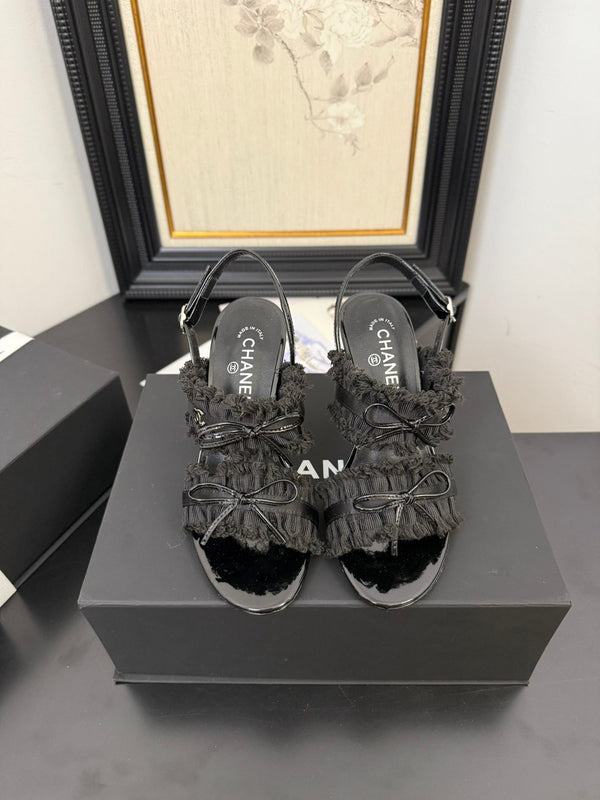 sandalo slingback cc25 ̣fiocco 90mm tela grosgrain nera 233596