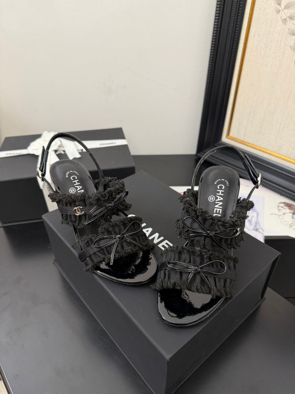 sandalo slingback cc25 ̣fiocco 90mm tela grosgrain nera 233596