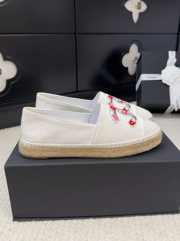 CC Loafer In White Canvas With Colorful Logo