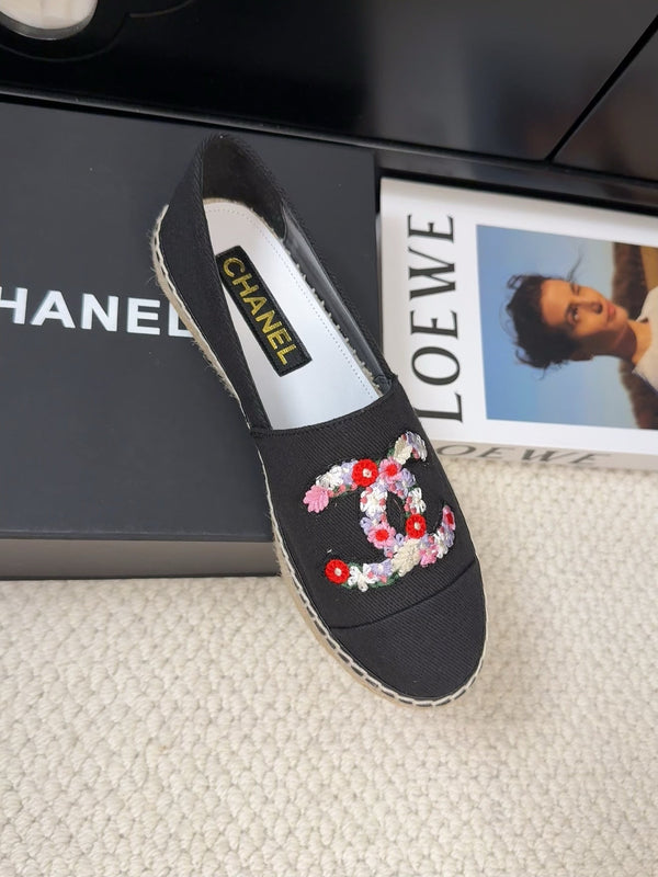 CC Loafer In Black Canvas With Colorful Logo
