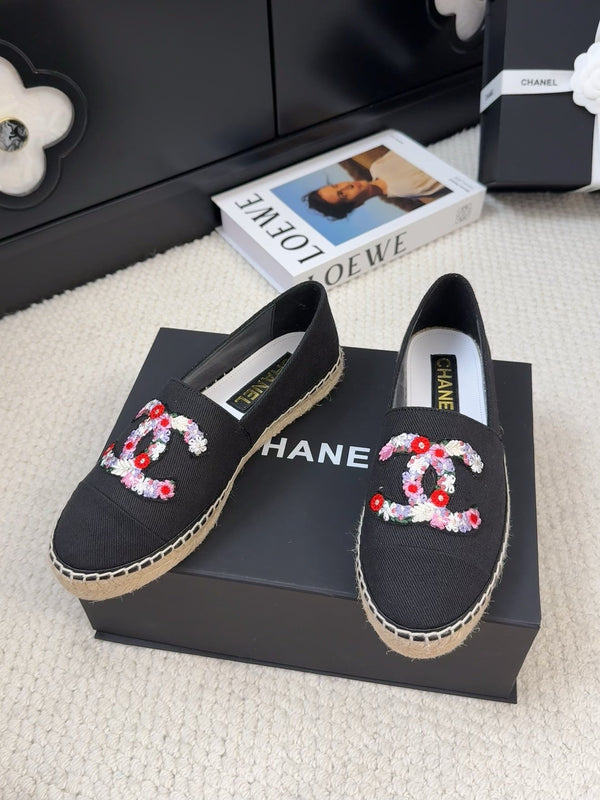 CC Loafer In Black Canvas With Colorful Logo
