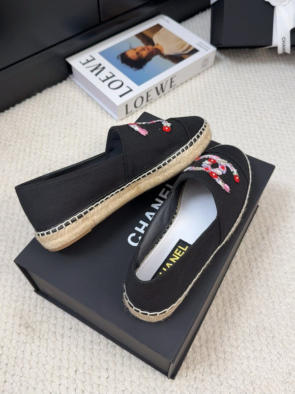 CC Loafer In Black Canvas With Colorful Logo