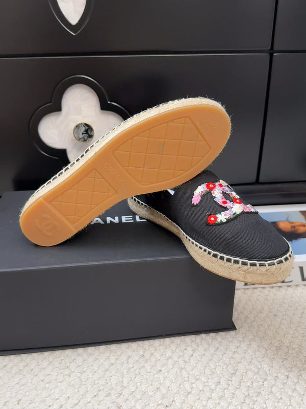 CC Loafer In Black Canvas With Colorful Logo