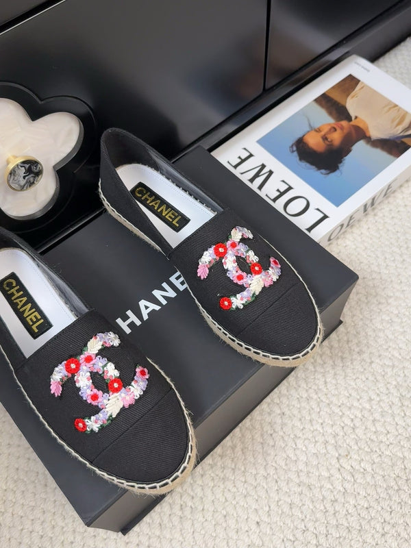 CC Loafer In Black Canvas With Colorful Logo