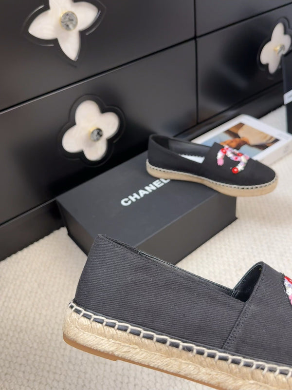 CC Loafer In Black Canvas With Colorful Logo