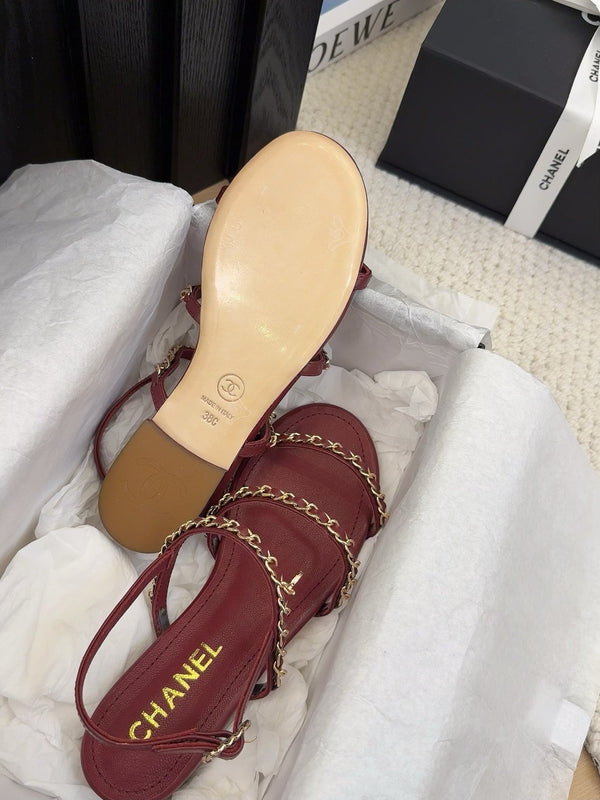 CC 25S Sandal Three Leather Strap Red Calfskin