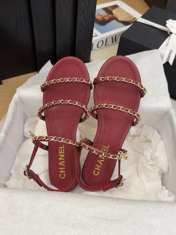 CC 25S Sandal Three Leather Strap Red Calfskin