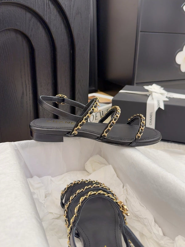 CC 25S Sandal Three Leather Strap Black Calfskin