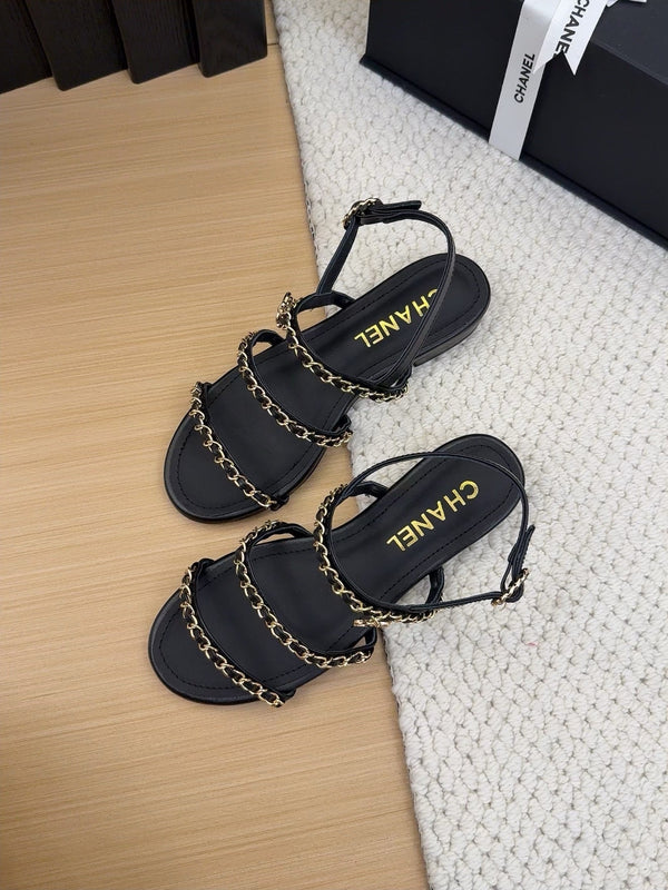 CC 25S Sandal Three Leather Strap Black Calfskin