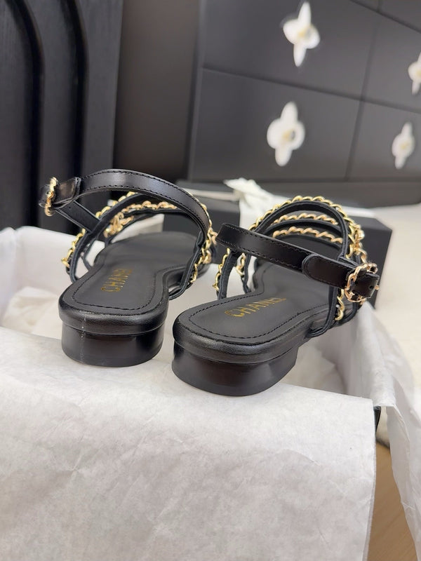 CC 25S Sandal Three Leather Strap Black Calfskin