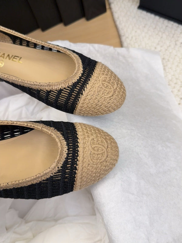 CC 25 Ballet Flat Beige Black Raffia