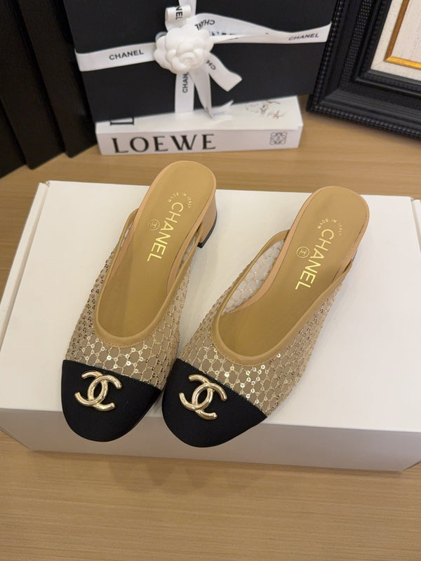 CC 25 Mule 40mm Beige Mesh Beige Sheepskin Black Grosgrain 277724