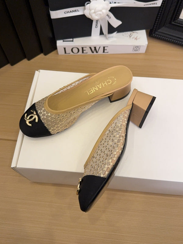 CC 25 Mule 40mm Beige Mesh Beige Sheepskin Black Grosgrain 277724