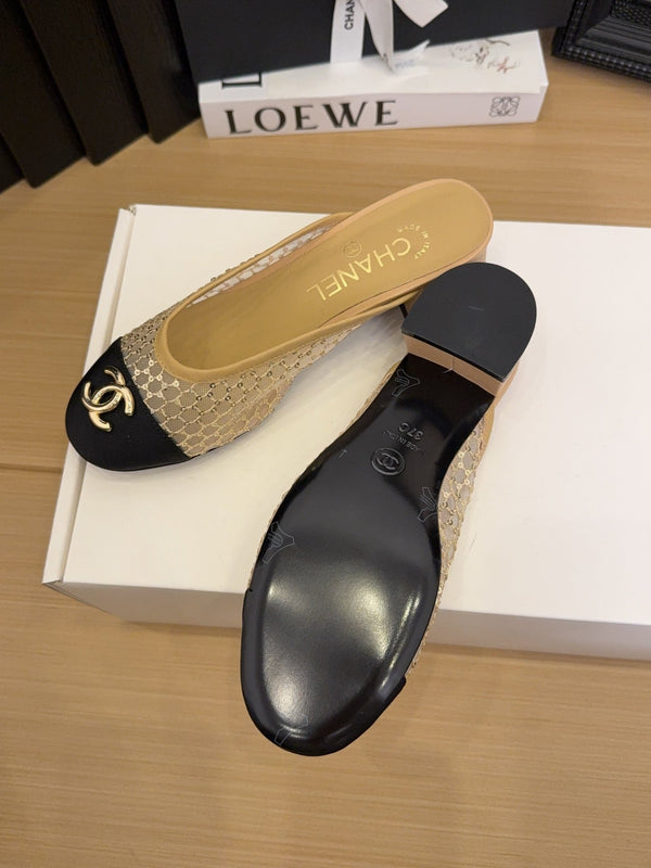 CC 25 Mule 40mm Beige Mesh Beige Sheepskin Black Grosgrain 277724