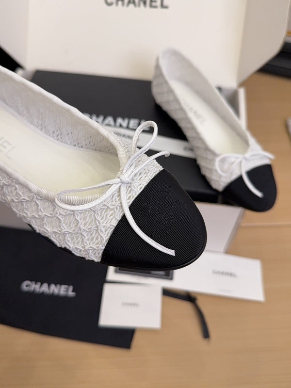 CC 25 Ballerine Tessuto a rete bianco Grosgrain nero 277707