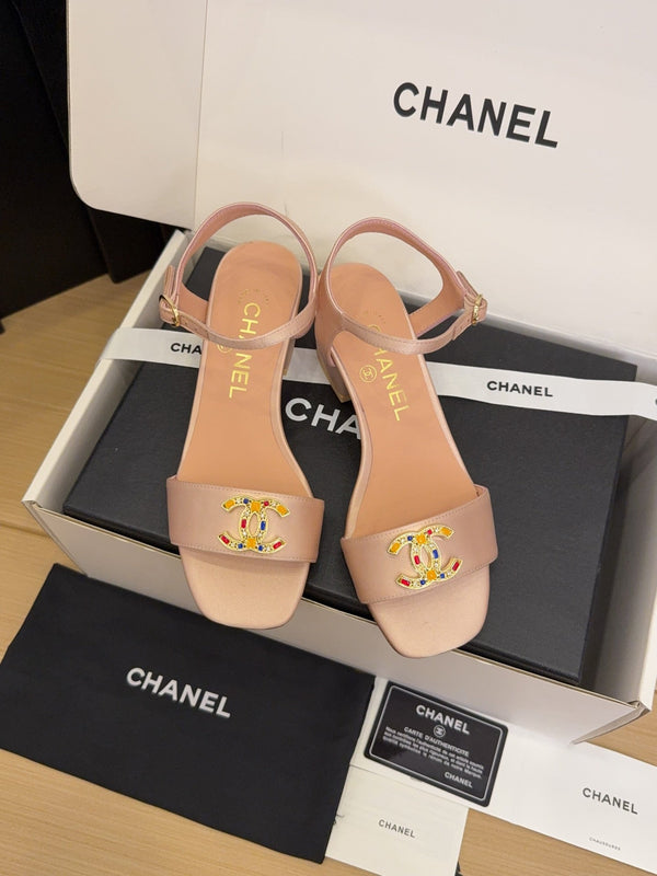 CC 25 High Heels 40 Sandals Salmon Satin And Sheepskin Square Toe 277712