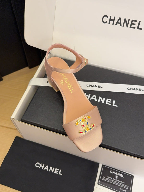 CC 25 High Heels 40 Sandals Salmon Satin And Sheepskin Square Toe 277712