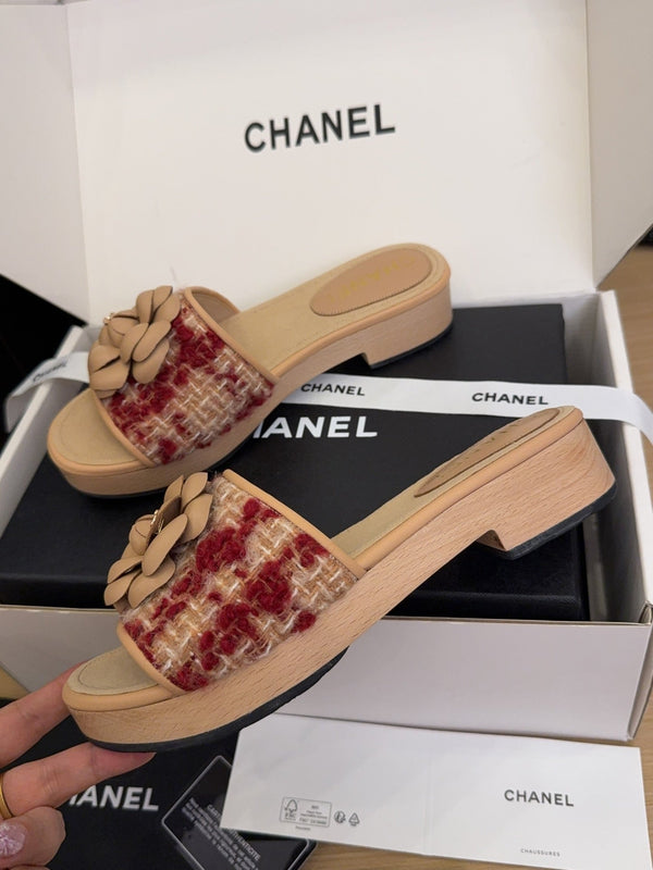 CC 25 Camellia Mule 40 Red Mix Beige Tweed And Beige Leather 277719