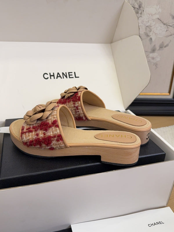 CC 25 Camellia Mule 40 Red Mix Beige Tweed And Beige Leather 277719