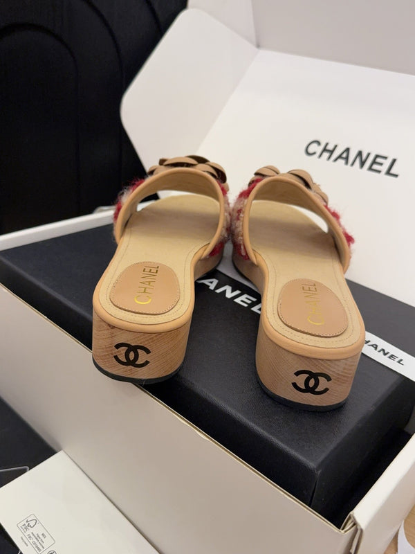 CC 25 Camellia Mule 40 Red Mix Beige Tweed And Beige Leather 277719