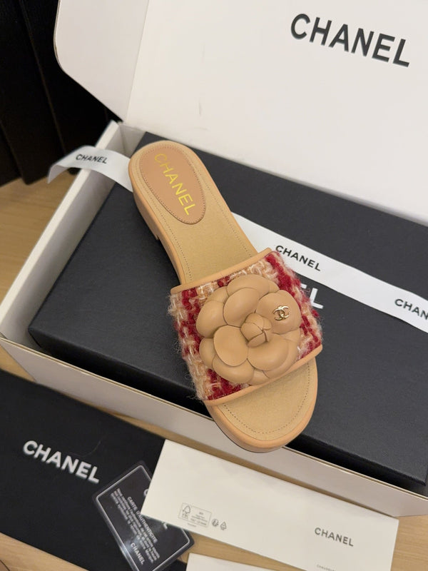 CC 25 Camellia Mule 40 Red Mix Beige Tweed And Beige Leather 277719