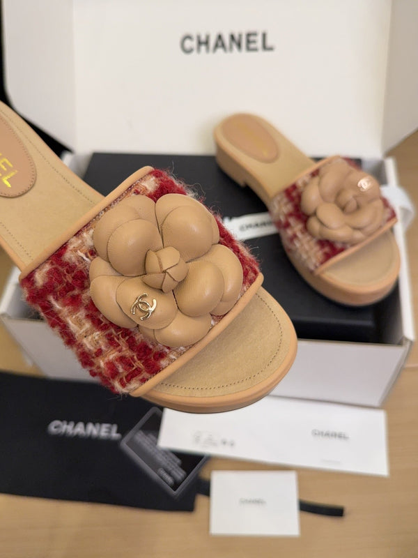 CC 25 Camellia Mule 40 Red Mix Beige Tweed And Beige Leather 277719