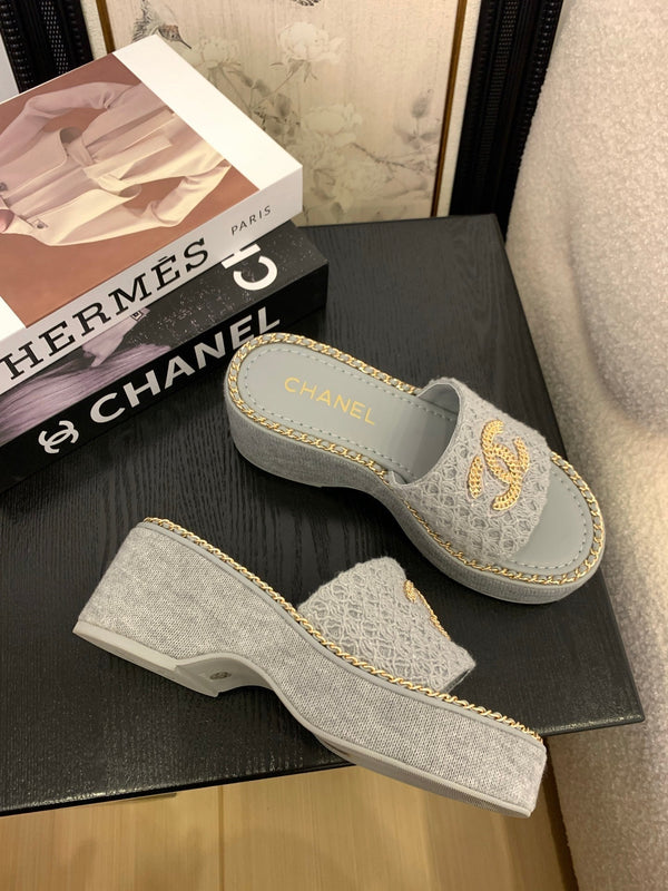 CC 25 Platform Slippers Blue Lambskin 310384