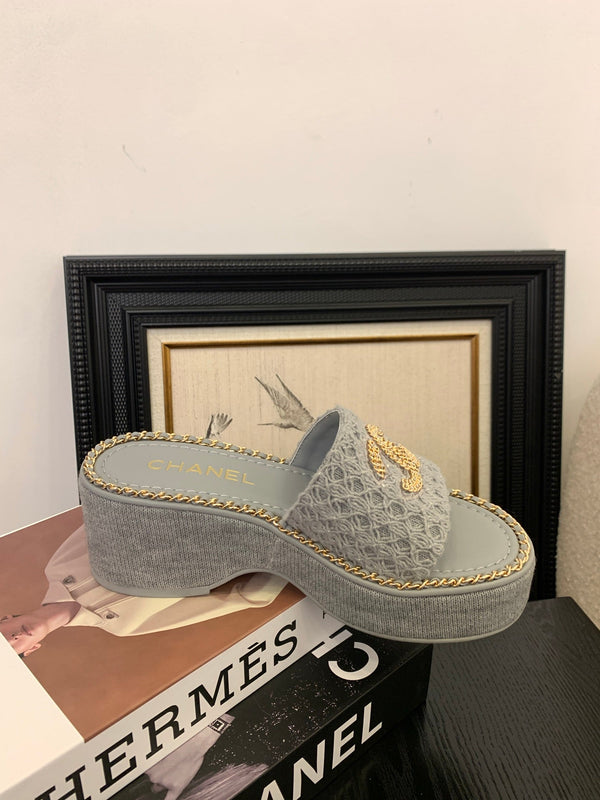 CC 25 Platform Slippers Blue Lambskin 310384