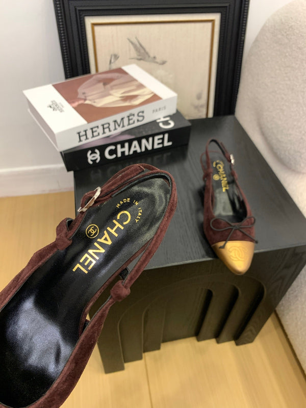 CC 25 Slingbacks 45 Bow With Burgundy Suede Mix Gold Sheepskin 277675