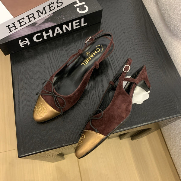 CC 25 Slingbacks 45 Bow With Burgundy Suede Mix Gold Sheepskin 277675