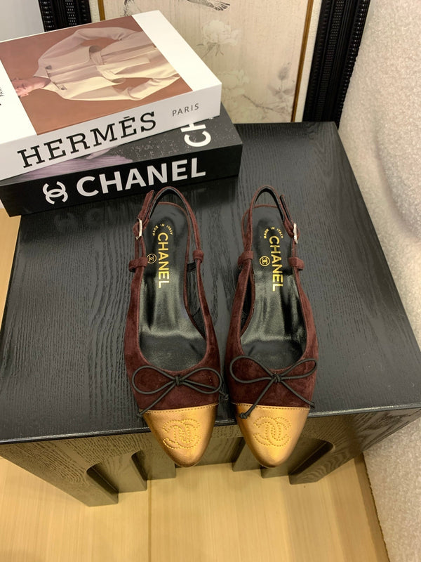 CC 25 Slingbacks 45 Bow With Burgundy Suede Mix Gold Sheepskin 277675