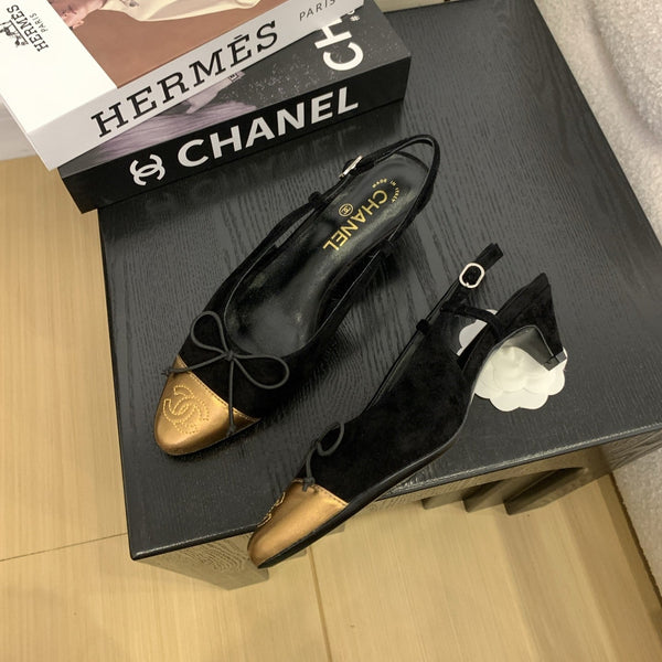 CC 25 Slingbacks 45 Bow With Black Suede Mix Gold Sheepskin 277676