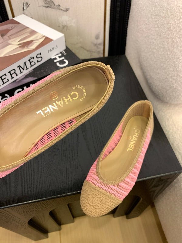 CC 25 Ballet Flat Beige Pink Raffia 277569