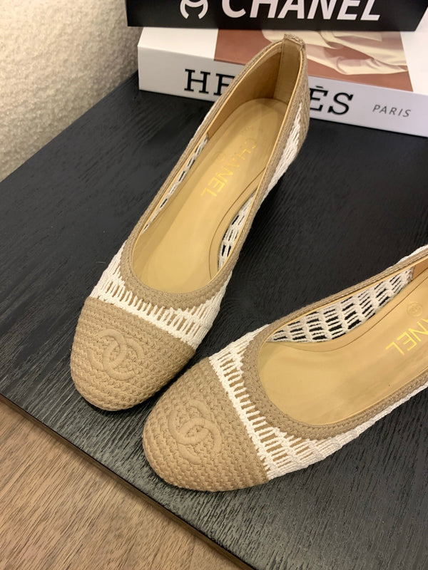 cc 25 ballet flat 50mm beige white raffia 288816