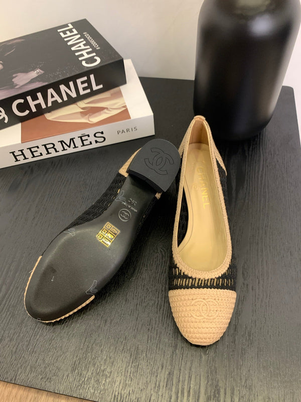 cc 25 ballet flat 50mm beige black raffia 288817