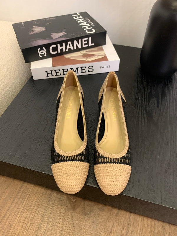 cc 25 ballet flat 50mm beige black raffia 288817