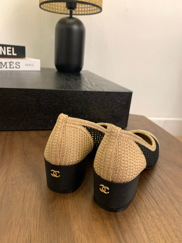 cc 25 ballet flat 50mm beige black raffia 288817