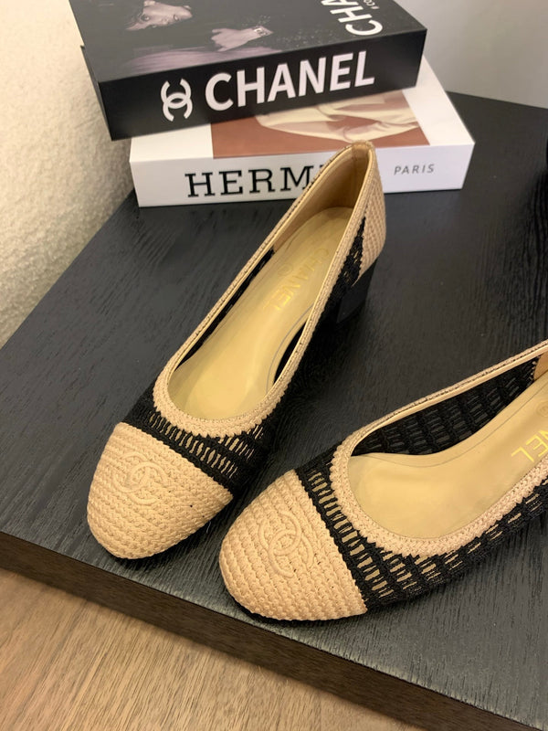 cc 25 ballet flat 50mm beige black raffia 288817