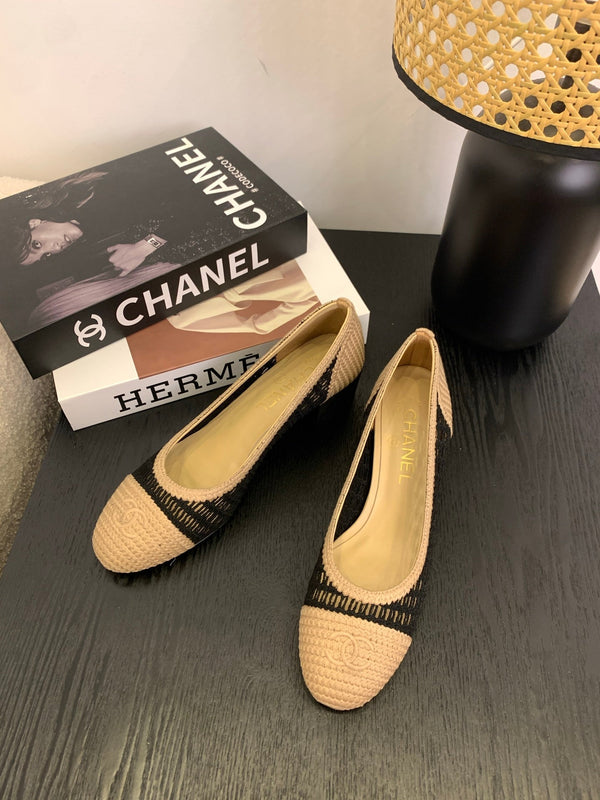 cc 25 ballet flat 50mm beige black raffia 288817