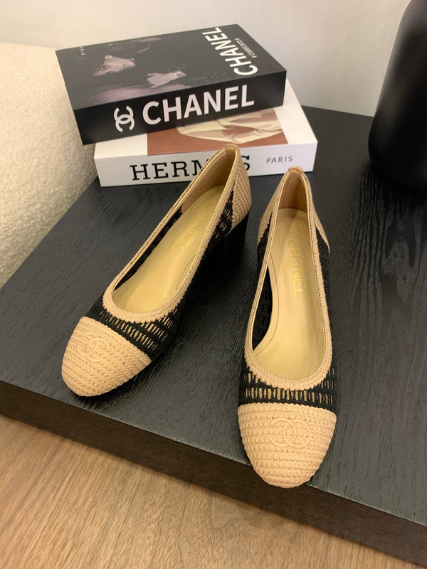 cc 25 ballet flat 50mm beige black raffia 288817